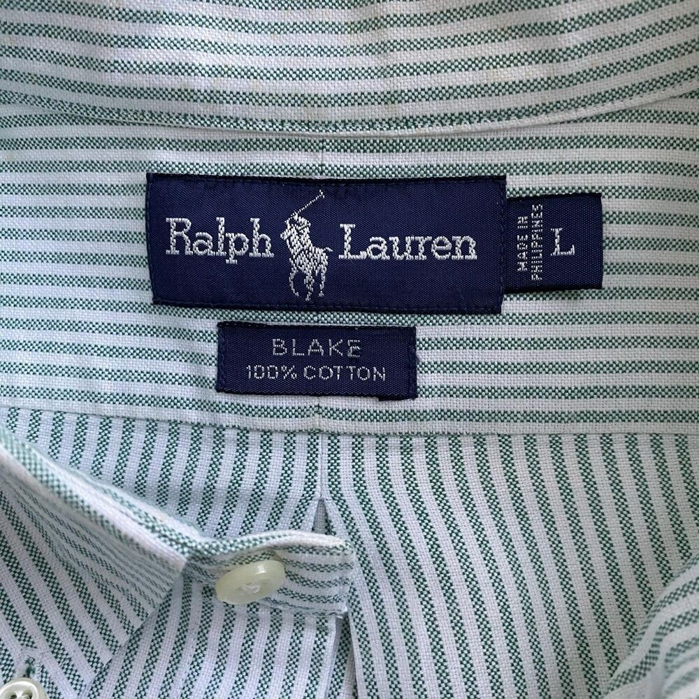 Ralph Lauren Shirt Mens Large Green Stripe Classic Fit Button Down Long Sleeve - Picture 6 of 7